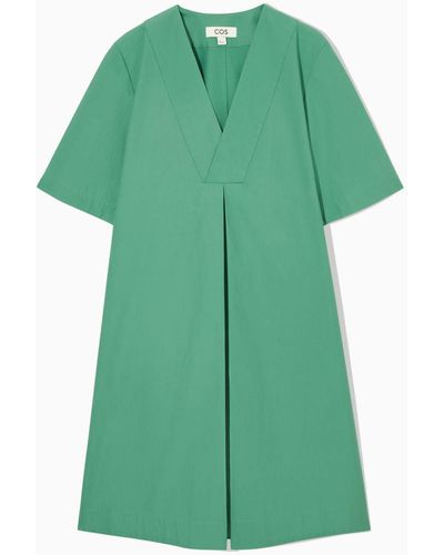 COS Pleated V-neck Dress - Green