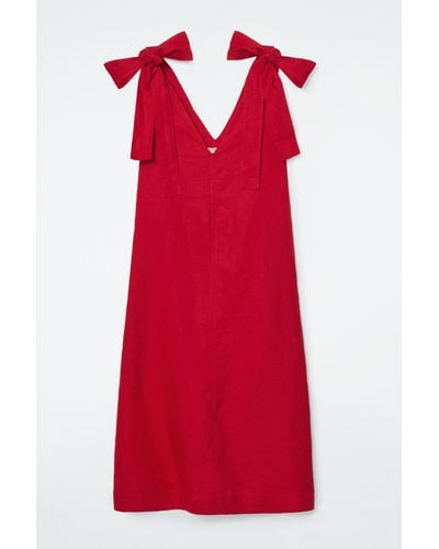 COS Bow-detail Linen Midi Dress - Red