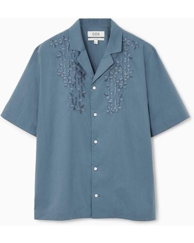 COS Floral Embroidered Short-sleeved Shirt - Blue