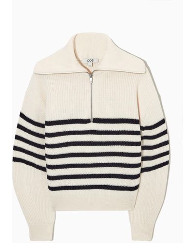 COS Wool And Cotton Half-zip Sweater - White