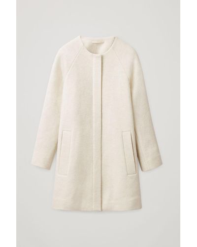 COS Collarless A-line Wool Coat - White