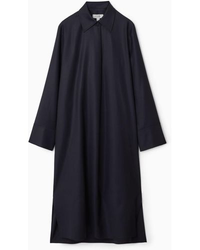 COS Deconstructed Wool Midi Shirt Dress - Blue
