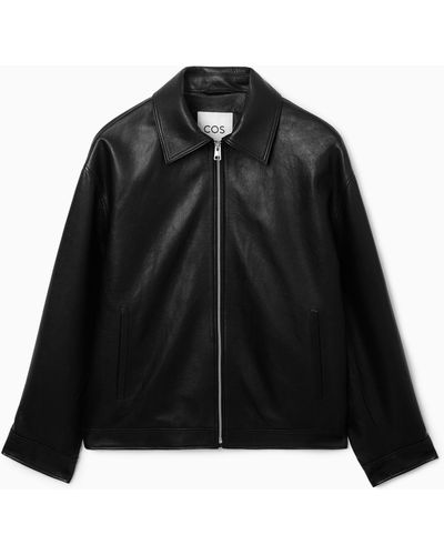 COS Oversized Collared Leather Jacket - Black