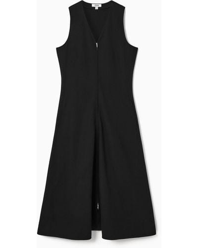 COS Zip-front V-neck Midi Dress - Black