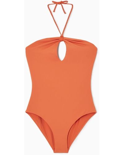 COS Halterneck Cutout Swimsuit - Orange