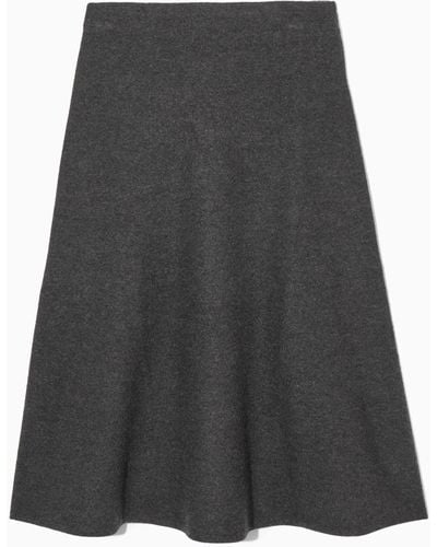 COS Flared Merino Wool Midi Skirt - Grey