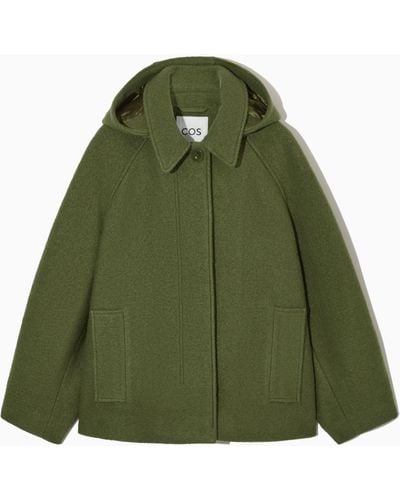 COS Hooded Boiled-wool Coat - Green