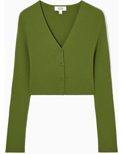 COS Ribbed-knit Merino Wool Cardigan - Green