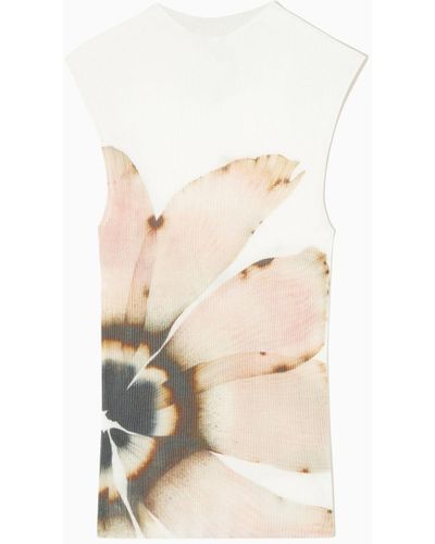COS Floral-print Mock-neck Tank Top - Natural