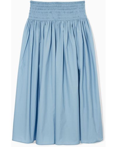 COS Smocked Midi Skirt - Blue