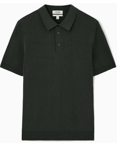 COS Knitted Silk Polo Shirt - Green