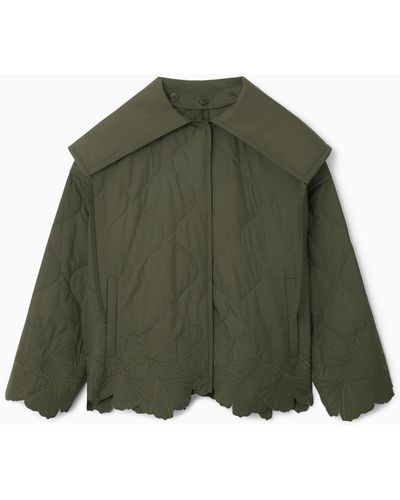 COS Oversized Embroidered Quilted Jacket - Green