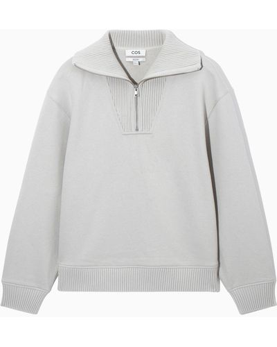 COS Funnel-neck Half-zip Sweatshirt - White