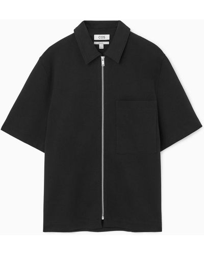 COS Zip-up Jersey Short-sleeved Shirt - Black