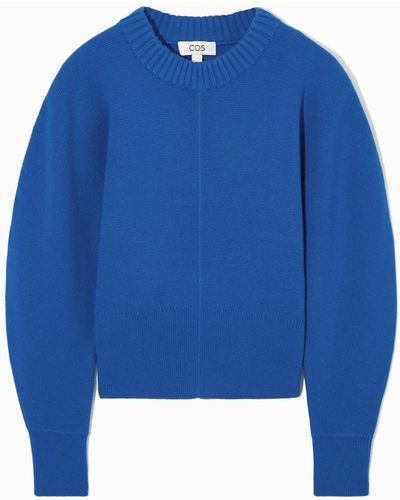 COS Power-shoulder Waisted Sweater - Blue