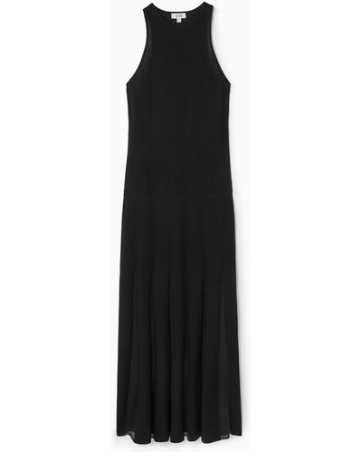 COS Pleated Racer-neck Maxi Dress - Black