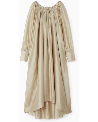 COS Pleated Long-sleeved Maxi Dress - Natural