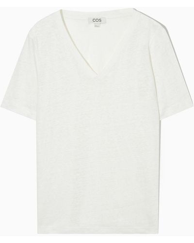 COS V-neck Linen T-shirt - White
