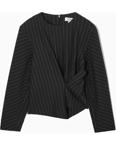 COS Pinstriped Draped Top - Black