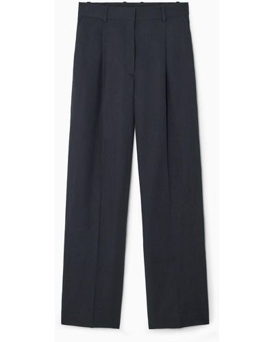 COS Pleated Linen-blend Wide-leg Pants - Blue