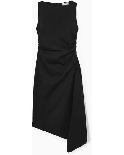 COS Asymmetric Gathered Midi Dress - Black