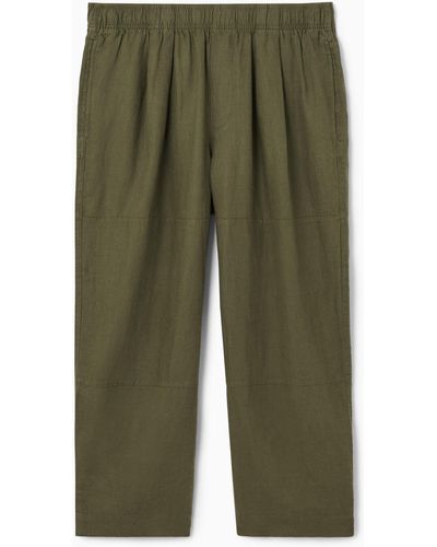 COS Cropped Wide-leg Linen Trousers - Green