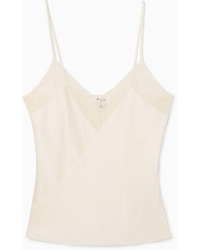 COS Lace-trimmed Silk Cami Top - Natural