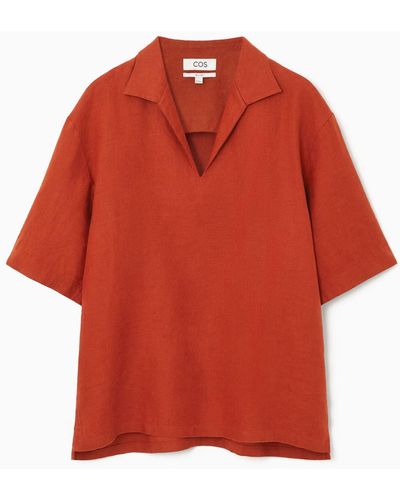 COS Linen Resort Shirt - Red