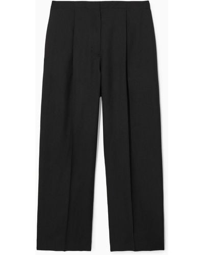 COS Pleated Wide-leg Wool Pants - Black