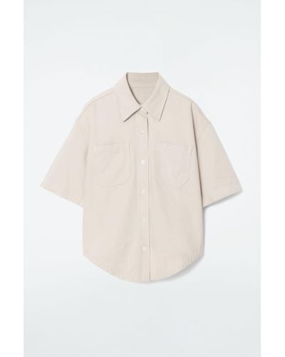 COS Curved-hem Short-sleeved Denim Shirt - White