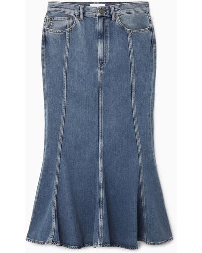 COS Paneled Flared Denim Skirt - Blue
