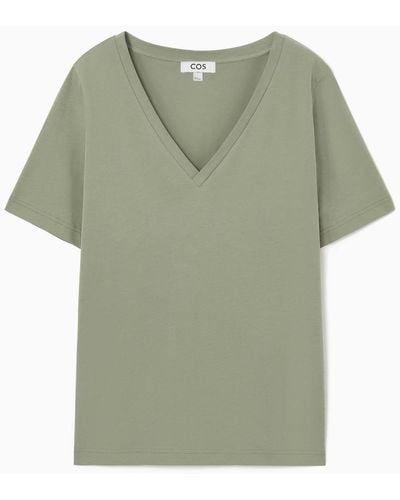 COS Alltags-t-shirt Mit V-ausschnitt - Grün