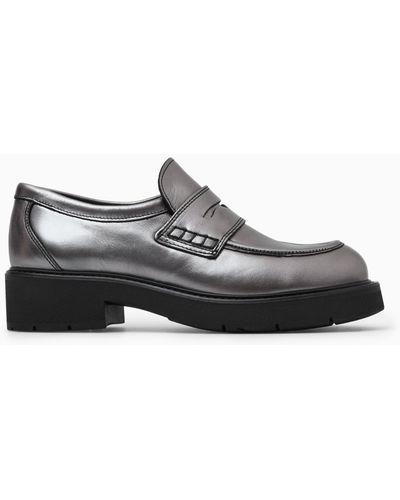COS Chunky Leather Penny Loafers - Metallic