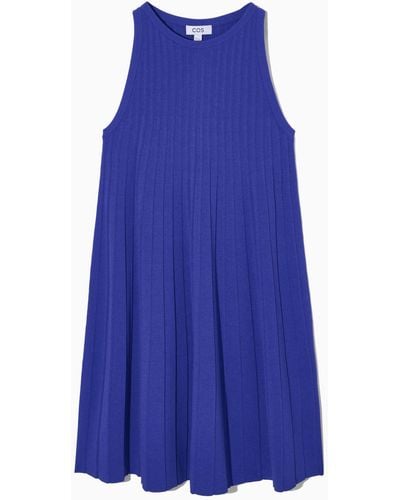 COS Pleated A-line Mini Dress - Blue