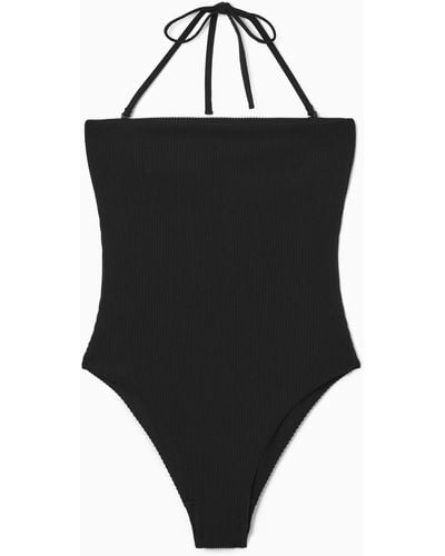 COS Ribbed Bandeau Swimsuit - Black