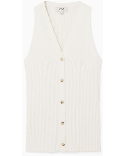 COS Rib-knit V-neck Vest - White