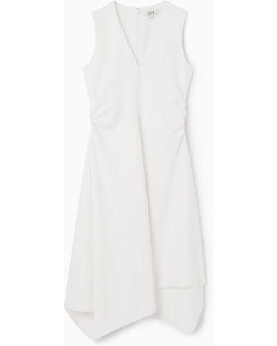 COS Gathered Asymmetric Midi Dress - White
