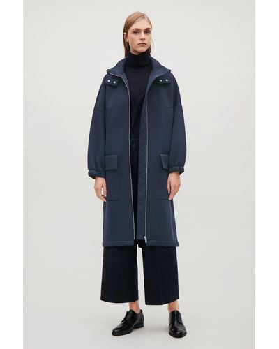 COS Long Scuba Coat With Hood - Blue