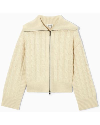 COS Cable-knit Wool Zip-up Jacket - Natural