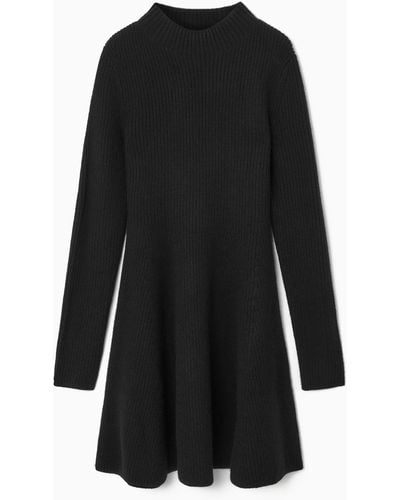 COS Knitted Wool Flared Mini Dress - Black