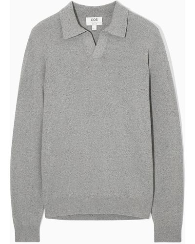 COS Open-collar Knitted Silk Polo Shirt - Grey