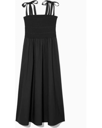 COS Tie-detail Smocked Midi Dress - Black
