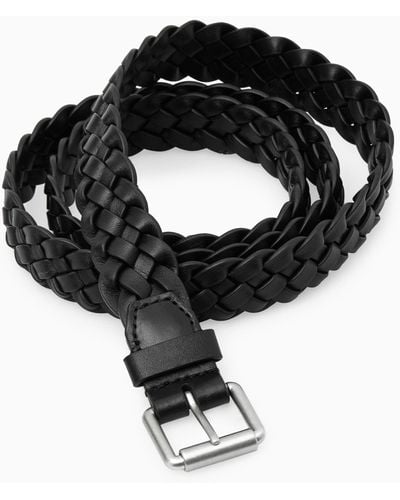 COS Slim Woven Leather Belt - Black