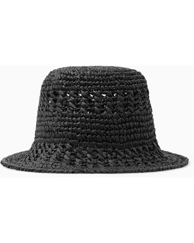 COS Crocheted Straw Bucket Hat - Black