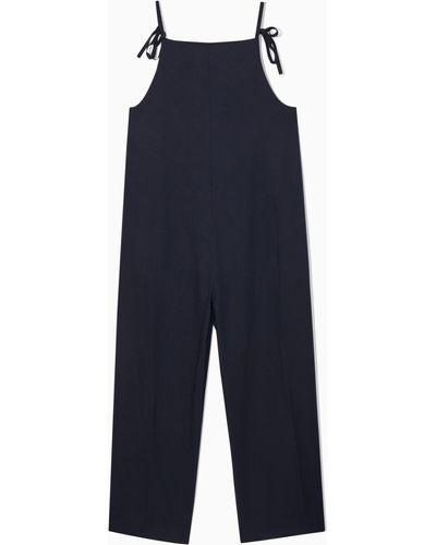 COS Tie-detail Linen Jumpsuit - Blue