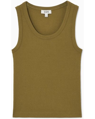 COS Scoop-neck Ribbed Tank Top - Green