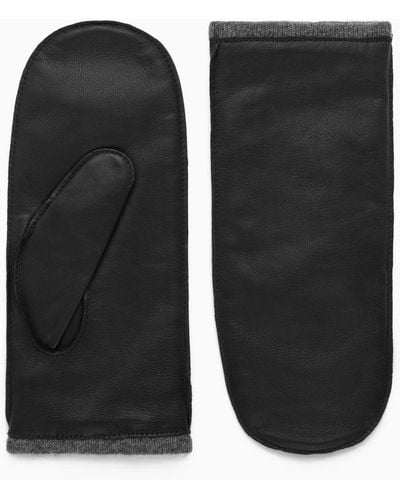COS Cashmere-lined Leather Mittens - Black