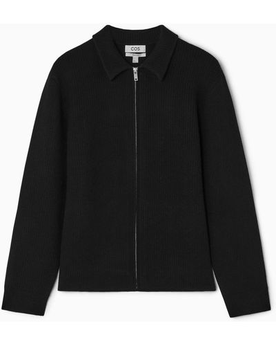 COS Rib-knit Wool Zip-up Jacket - Black