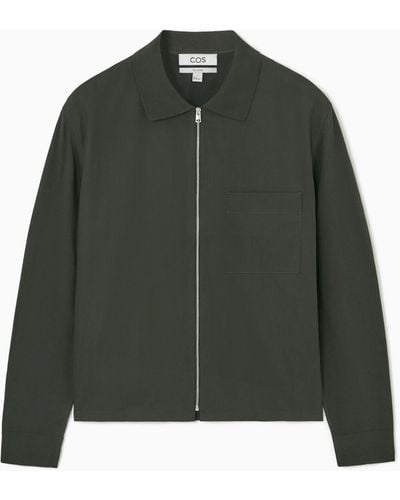 COS Lightweight Contrast-panel Zip-up Overshirt - Green