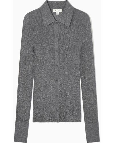 COS Sparkly Ribbed-knit Shirt - Grey